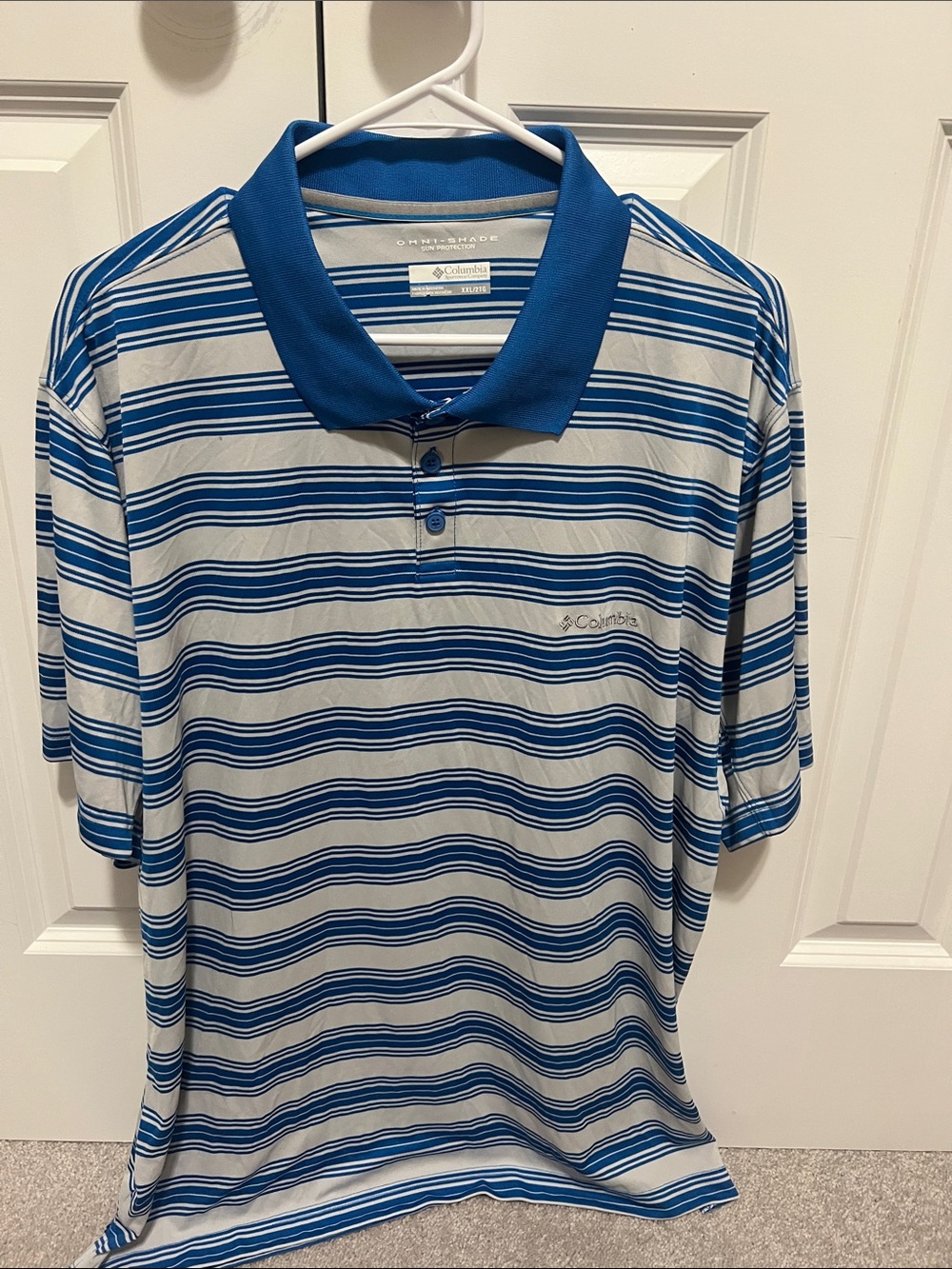 Columbia Blue and White Striped Performance Polo
